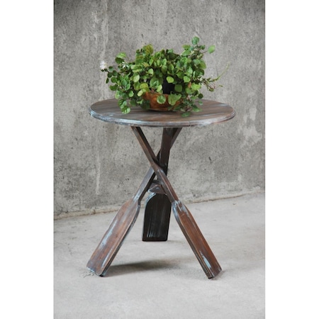 Sunset Trading Round Cottage Boat Oar Accent Table - Distressed Brown & Blue CC-TAB813LD-BBR