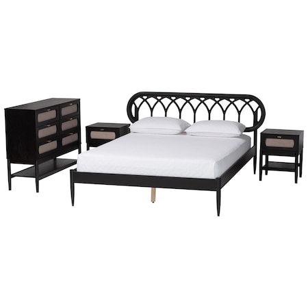 Baxton Studio Florica Art Deco Black Wood Queen 4-Piece Bedroom Set with Two Nightstands 255-14153-14151-14149-14149-ZORO