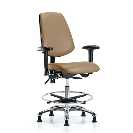 Blue Ridge Ergonomics Bench Chair, Vinyl, Med, Bk, CF, Glds, Taupe, 6-Way Adjustable, 22" to 29" Height, Taupe BR-VMBCH-MB-CR-T1-A1-CF-RG-8584