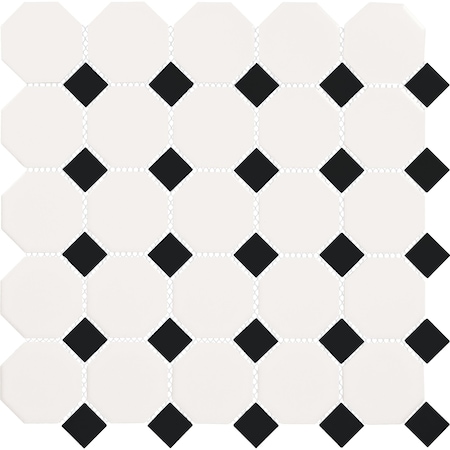 Daltile Daltile Octagon and Dot 2 x 2 Ceramic Mosaic Wall & Floor Tile in White/Black, 10PK 65012OCT21MS1P2