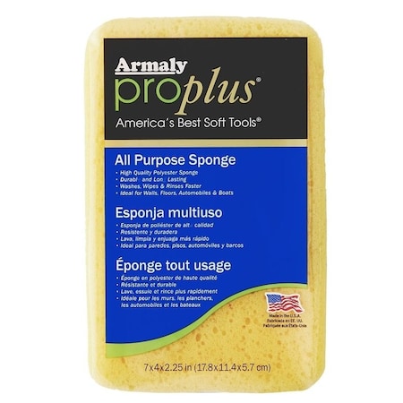 Aqua Sponge Armaly ProPlus 000 Large Economy Sponge, 7 in L, 412 in W, 225 in Thick, Polyester, Yellow 27
