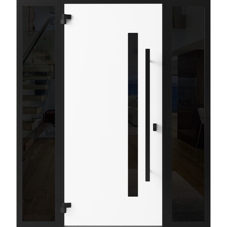 Vdomdoors Front Exterior Prehung Steel Door Ronex0144 Grey 2 Sidelight Exterior Windows Sidelites Entry Metal RONEX0144EXD-GRE-W14+36+14 X H80-RH-I