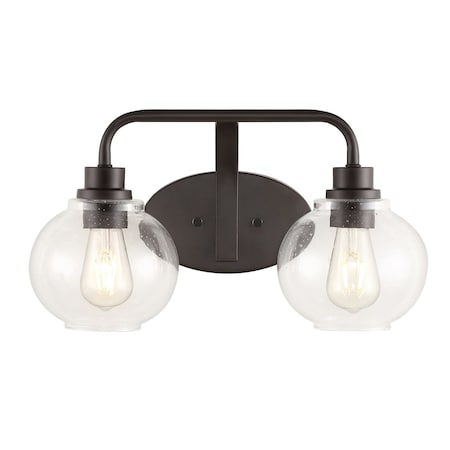 Jonathan Y Sandrine 17.5" 2-Light Iron/Seeded Glass Cottage Rustic LED Vanity Light, Oil Rubbed Bronze JYL7527A