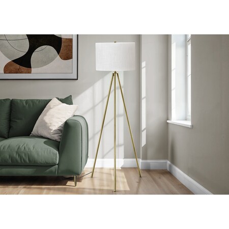 Monarch Specialties Lighting, 63 in.H, Floor Lamp, Brass Metal, Ivory / Cream Shade, Contemporary I 9736