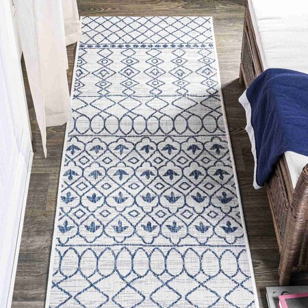 Jonathan Y Kafel Tribal Bohemian Ivory/Blue 2 ft. x 10 ft. Indoor/Outdoor Runner Rug SMB130C-210