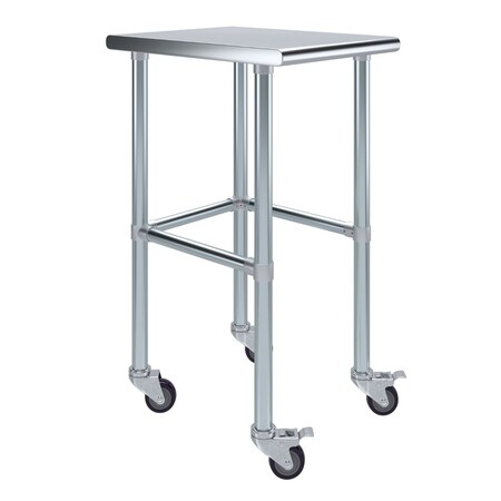 Amgood 24in D x 18in L Stainless Steel Open Base Table, 3in Casters AMG WT-2418-RCB-WHEELS-Z