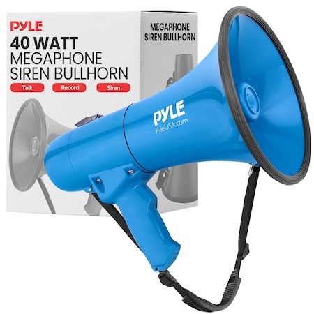 Pyle 40W Megaphone Siren Bullhorn Speaker, Portable and Lightweight Automatic Bullhorn for Indoor and PMP46WLT