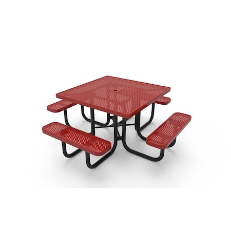 Mytcoat 46in Square Portable Outdoor Table, Red, Seats 8, Punched Steel, Industry Standard Coating 804081