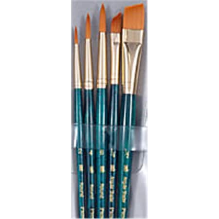 Classroom Creations Real Value Short Handle Set, Synthetic Golden Taklon, 5PK CL970666