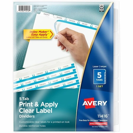 Avery Dividers, Index, Reg Tab, 5Tab 5PK AVE11416