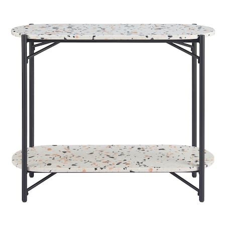 Homeroots 36" White and Black Faux Terrazzo and Steel Oval Console Table With Shelf 668867