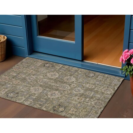 Homeroots 3' X 5' Brown Gray And Charcoal Oriental Washable Indoor Outdoor Area Rug 582056