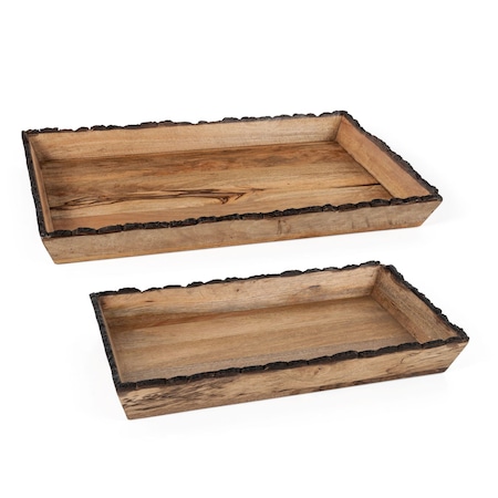 Homeroots Set of Two Brown Solid Wood Vanity Tray 574113