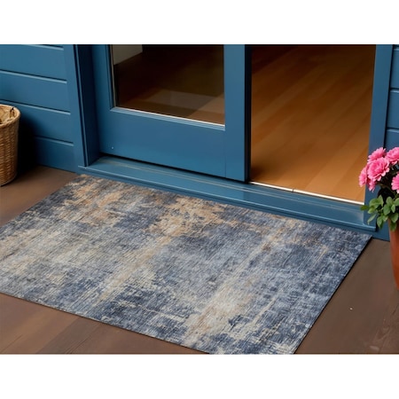 Homeroots 3' X 5' Denim Blue And Tan Abstract Washable Indoor Outdoor Area Rug 606140