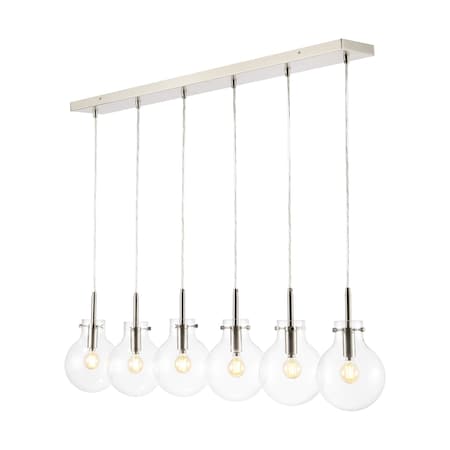 Jonathan Y Harlow 40.5" 6-Light Modern Contemporary Round Glass/Iron LED Linear Pendant, Nickel/Clear JYL1326A