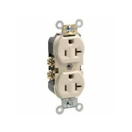 Leviton Straight Blade Receptacle, 5-20R, 20 A, 125V AC, 2 Pole, 3 Wire, Flush Mount, Self-Grounded BR20-I