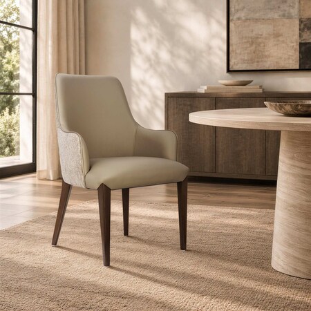 Manhattan Comfort Belmont Chenille and Faux Leather Wood Upholstered Armchair in Taupe DC1544-TP
