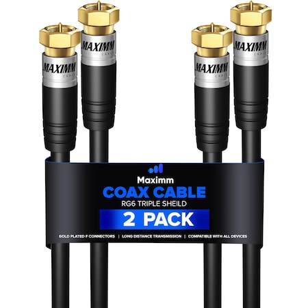 Maximm RG6 Coaxial Cable, Black, 10 Foot, 2PK RG6-10FT-STS-BK-2PK