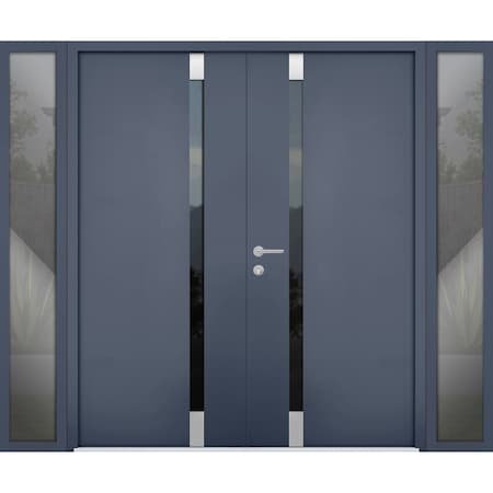 Vdomdoors Steel Double Doors Cynex 6777 Grey 2 Sidelight Exterior Windows Stainless Inserts Single Modern Pai CYNEX6777DEXD-GRE-LH-I-W14+72+14 x H80