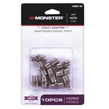 Monster Cable Just Hook It Up Double Female Coax F Adapter 75 ohm 900 MHz, 10PK 140067-00