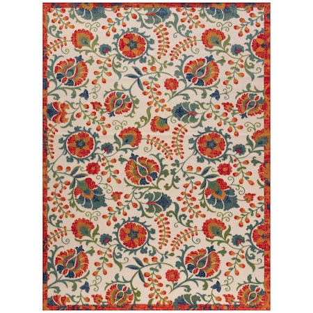 Homeroots 8' X 11' Red Gold Teal Blue And Green Floral Indoor Outdoor Area Rug 548094