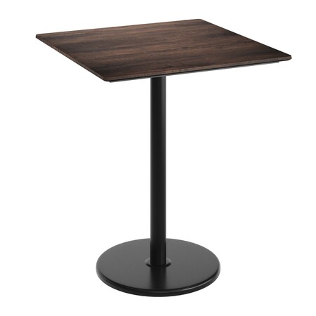 Flash Furniture 36" Square Tabletop, Seamless Surface Technology, Dark Brown with 24" Black Round Bar Height Base ST-SQ36-WBR-TR24B-GG