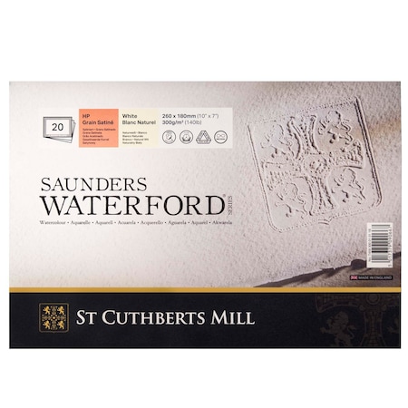 St Cuthberts Saunders Waterford Watercolor Block, Hot Pressed, White, 140lb/300gsm, 20 Sheet, 10x7 inch T45930001011B