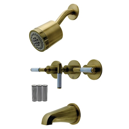 Kingston Brass Triple-Handle Tub and Shower Faucet, Antique Brass KBX8133KPS