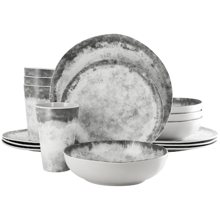 Gibson Elite Organic Decal 16 Piece Melamine Dinnerware Set in Gray 750123583M