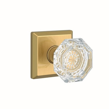 Baldwin Passage Crystal Knob with Traditional Square Rose with 6AL Latch and Dual Strike Lifetime Satin PSCRYTSR044