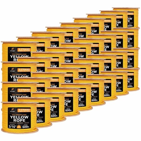 Xpose Safety 3/16in x 600 ft Twisted Polypropylene Rope, Yellow, 36PK YPR316-600-36-X