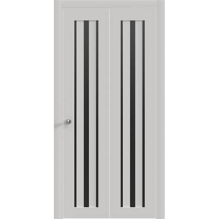 Sartodoors Sliding Closet Bi-fold Doors 56 x 80 inches, BASIC 4903 White with Black Glass, Tracks Trims Hardw BASIC4903BF-WS-56