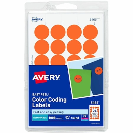 Avery Print or Write Removable Color-Coding Labels, 3/4" Dia, Orange, 1008/Pack 5465
