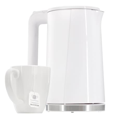 Megachef 1.8 Quart Stainless Steel Electric Tea Kettle in White MG-LT8718W