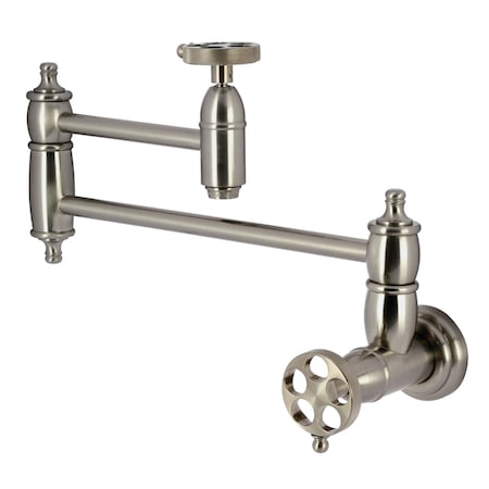 Kingston Brass Wall Mount Pot Filler Faucet with Knurled Handle, Brushed Nickel KS3108RKZ