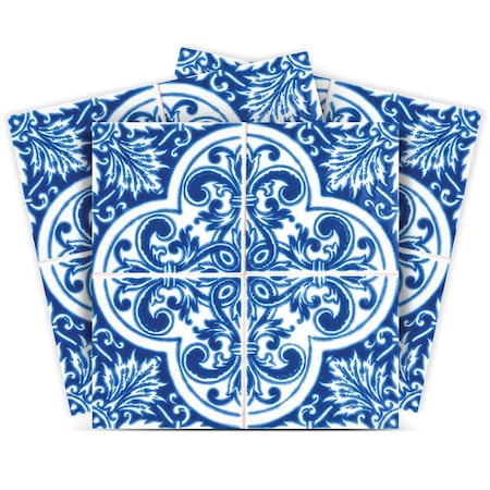 Homeroots 4" X 4" Blue and White Cross Peel And Stick Tiles 400116