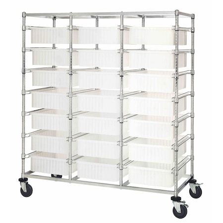 Quantum Storage Systems TRIPLE BAY BIN CART W/ DIVIDABLE GRIDS CLEAR BC216069M1TCL