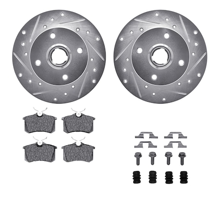 Dynamic Friction Co DFC Rotors-Drilled & Slotted-Silver w/ EURO 5000 Ceramic Brake Pads Incl Hdw 7612-74004