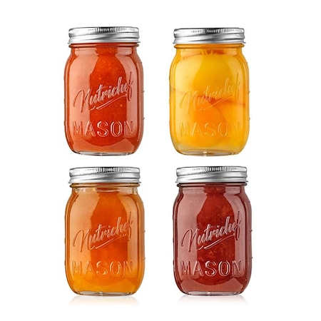 Nutrichef 4-Pack 16 oz Mason Jars with Lids, 4PK NCMSJ4