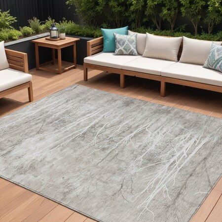Homeroots 9' X 12' Silver And Gray Floral Washable Indoor Outdoor Area Rug 631027