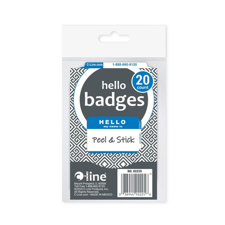C-Line Products 3-1/2" x 2-1/4" Blue HELLO my name is... Name Tags, 20/PK, 25PK/CT 92225-25