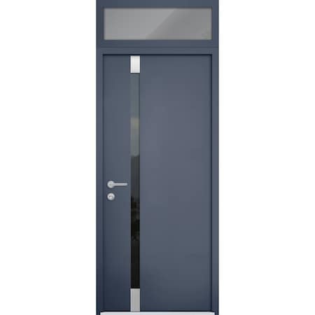 Vdomdoors Steel Door Cynex 6777 Grey Transom Window Stainless Inserts Single Modern Painted-W36xH80+16-Right CYNEX6777EXD-GRE-W36 x H80+16-Right-hand Inswing