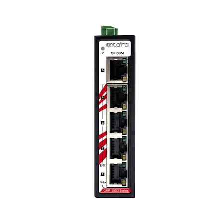 Antaira 5-Port Industrial PoE+ Unmanaged Ethernet Switch, w/4*10/100Tx (30W/Port) + 1*10/ GNP-0500