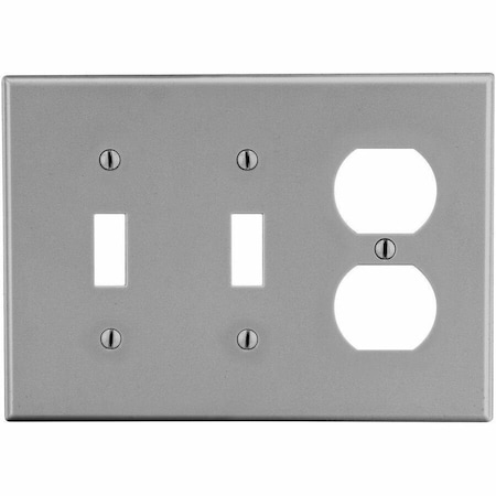 Hubbell Wiring Device-Kellems Wallplate, 3-Gang, 2) Toggle 1) Duplex, Gray P28GY