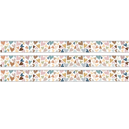 Teacher Created Resources Everyone Is Welcome Hearts Straight Rolled Border Trim, 50 Feet, 3PK TCR9112