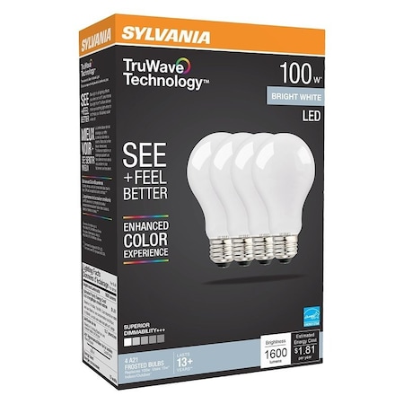 Sylvania Natural LED Bulb, A21 Lamp, 100 W Equivalent, E26 Medium Lamp Base, Dimmable, Frosted 41294