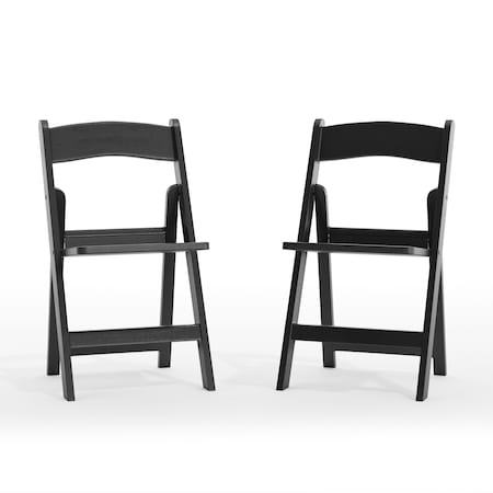 Flash Furniture HERCULES Black Indoor/Outdoor Lightweight Wood Look Resin Folding Event Chair w/Slatted Seat, 2PK 2-LE-L-1-BK-SLAT-GG