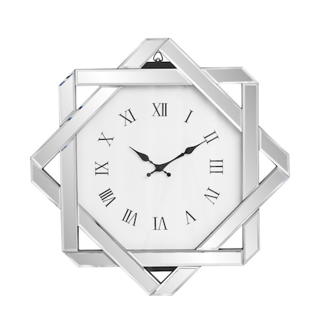 Homeroots 26" Silver Mirrored Glass Silent Analog Geometric Wall Clock 635634