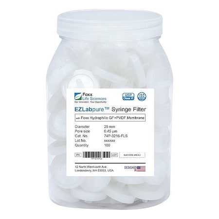 Foxx Life Sciences Syringe Filters, PK100 74P-3216-FLS