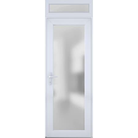 Vdomdoors Front Exterior Prehung FiberGlass Door Frosted Glass / Manux 8102 White Silk / Transom Window / Off MANUX8102EXD-WS-W30 x H80+14-RH